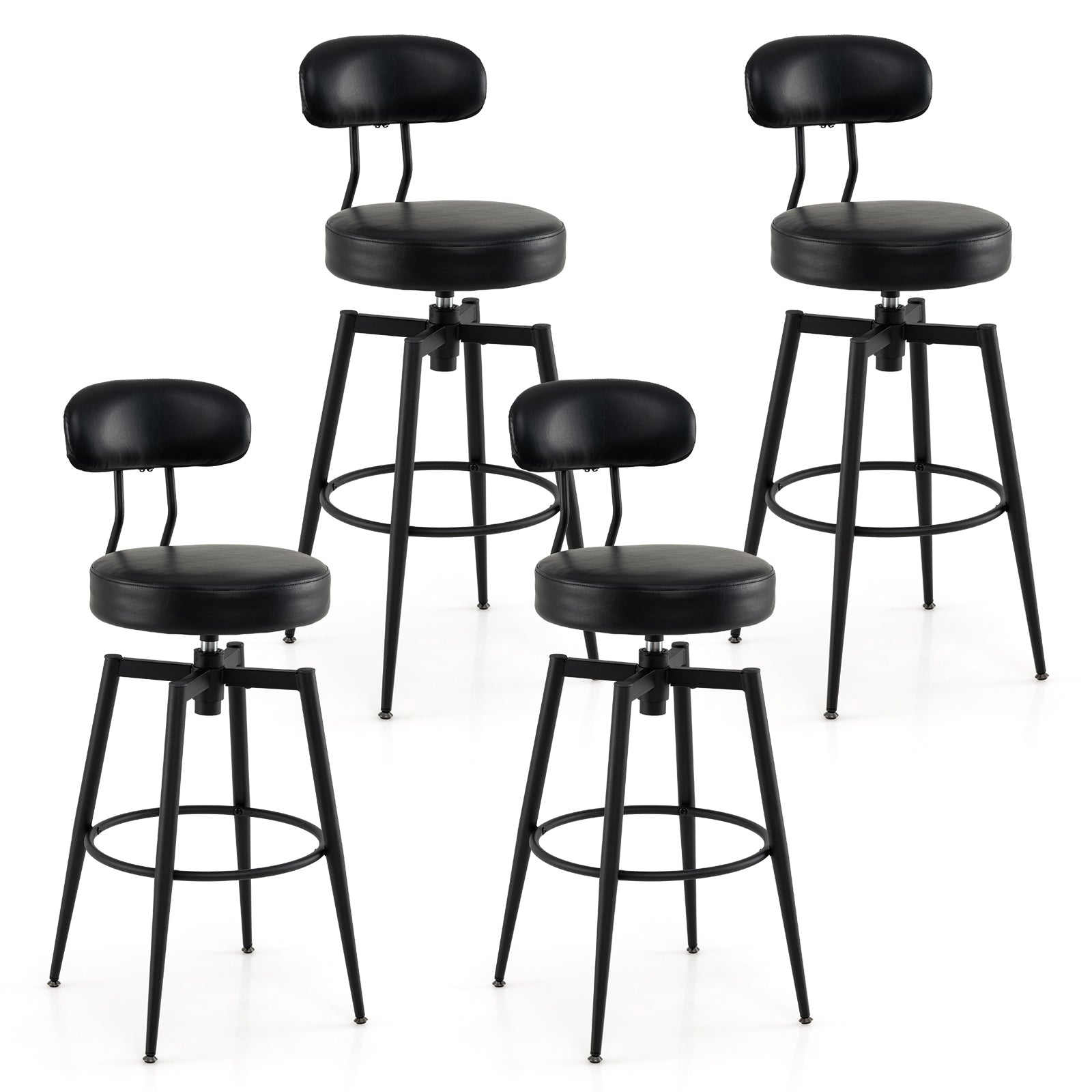 Set Of 4 Swivel Barstools, Faux Leather Upholstered Seat And Back, Black Bar Stools Black at Gallery Canada