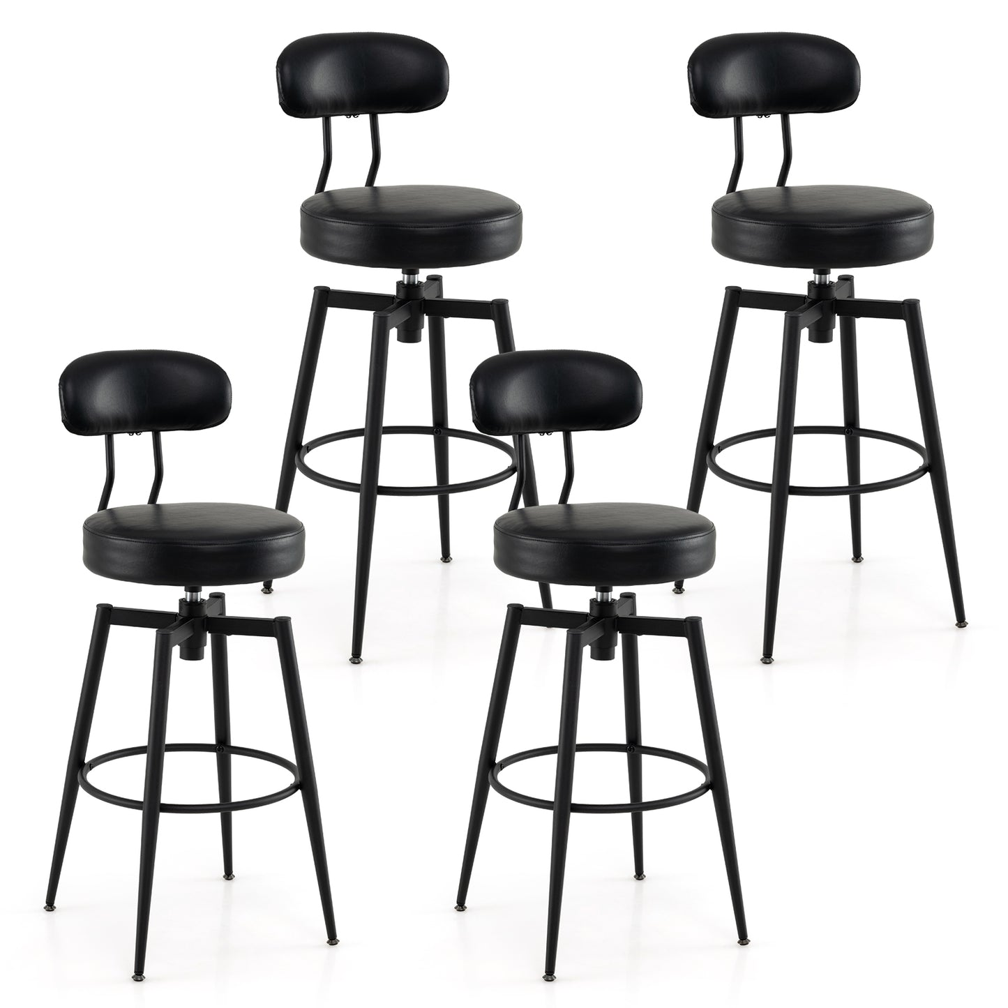 Set Of 4 Swivel Barstools, Faux Leather Upholstered Seat And Back, Black Bar Stools Black at Gallery Canada