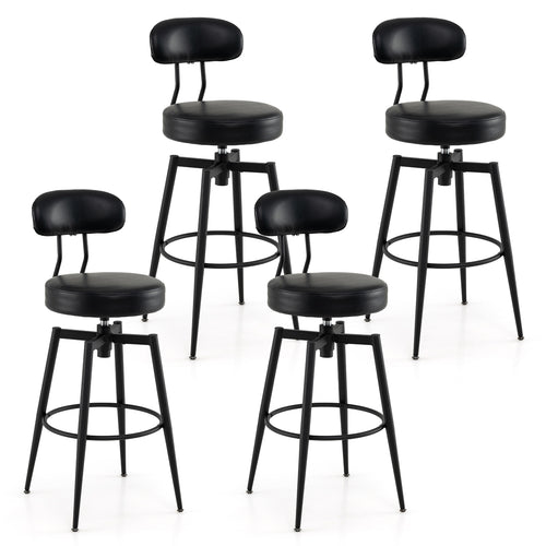 Set Of 4 Swivel Barstools, Faux Leather Upholstered Seat And Back, Black