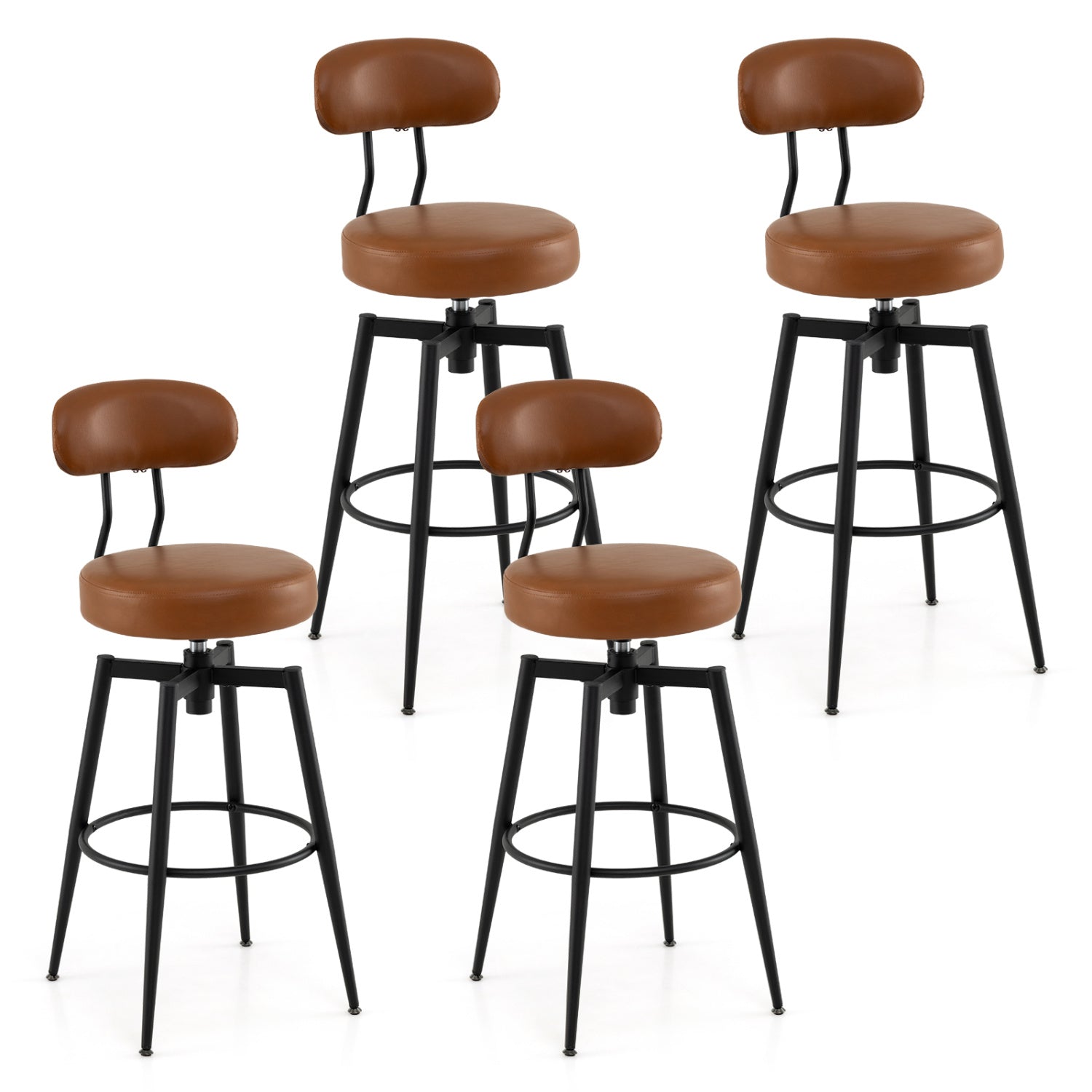 Set Of 4 Swivel Barstools, Faux Leather Upholstered Seat And Back, Brown Bar Stools Brown at Gallery Canada