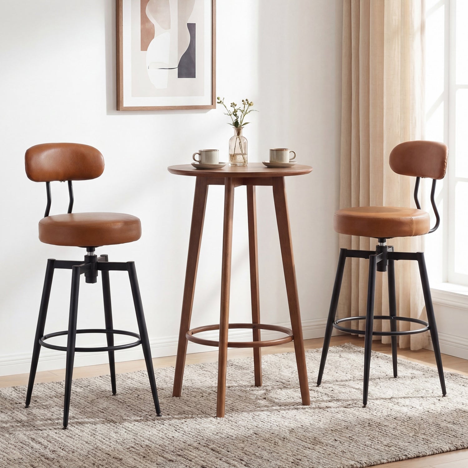 Set Of 4 Swivel Barstools, Faux Leather Upholstered Seat And Back, Brown Bar Stools at Gallery Canada