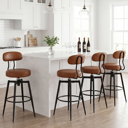 Set Of 4 Swivel Barstools, Faux Leather Upholstered Seat And Back, Brown Bar Stools at Gallery Canada