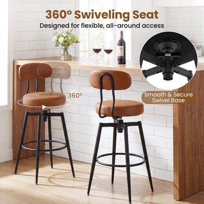Set Of 4 Swivel Barstools, Faux Leather Upholstered Seat And Back, Brown Bar Stools at Gallery Canada