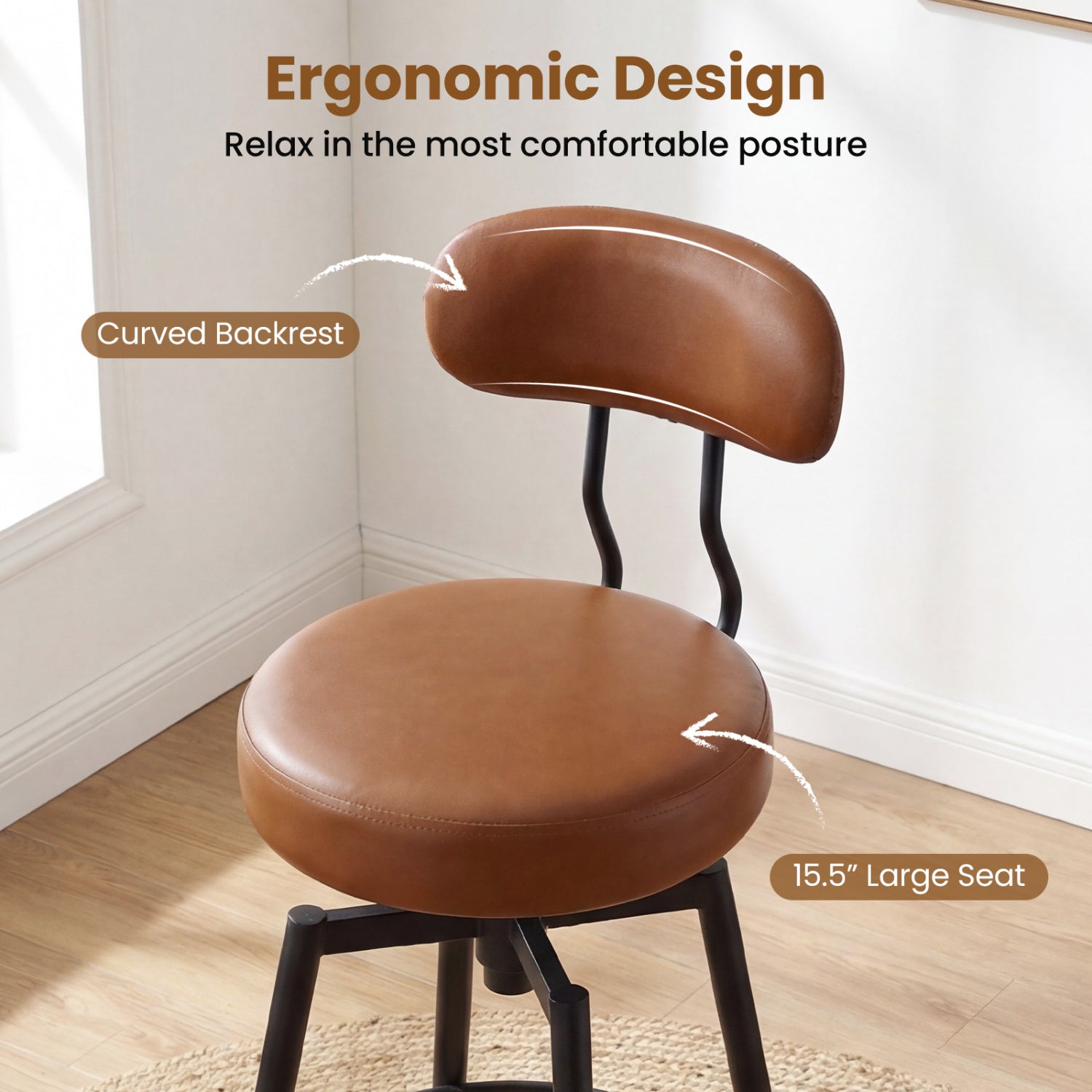Set Of 4 Swivel Barstools, Faux Leather Upholstered Seat And Back, Brown Bar Stools at Gallery Canada