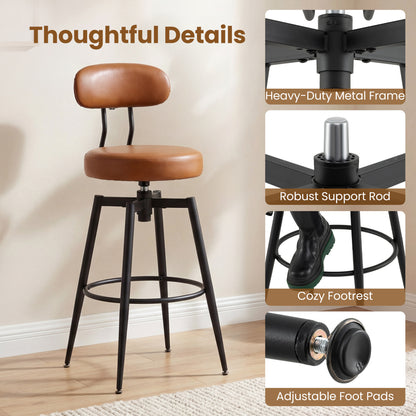 Set Of 4 Swivel Barstools, Faux Leather Upholstered Seat And Back, Brown Bar Stools at Gallery Canada