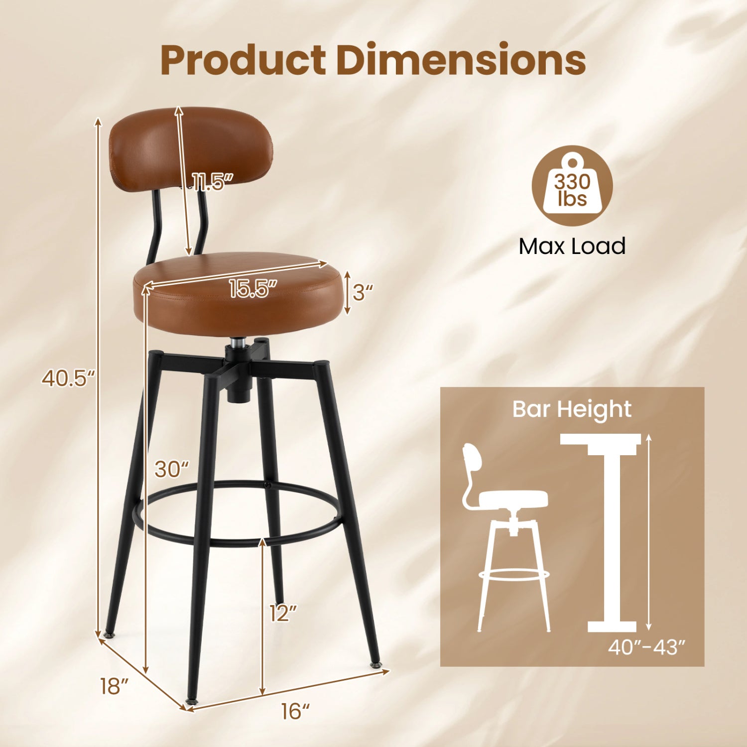 Set Of 4 Swivel Barstools, Faux Leather Upholstered Seat And Back, Brown Bar Stools at Gallery Canada