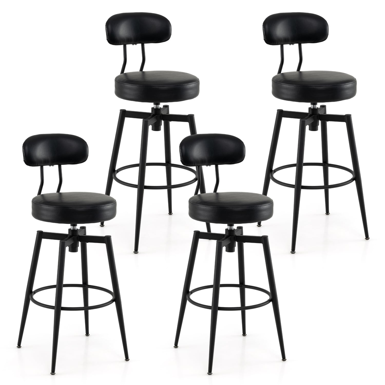 Set Of 4 Swivel Barstools, Faux Leather Upholstered Seat And Back, Black Bar Stools at Gallery Canada