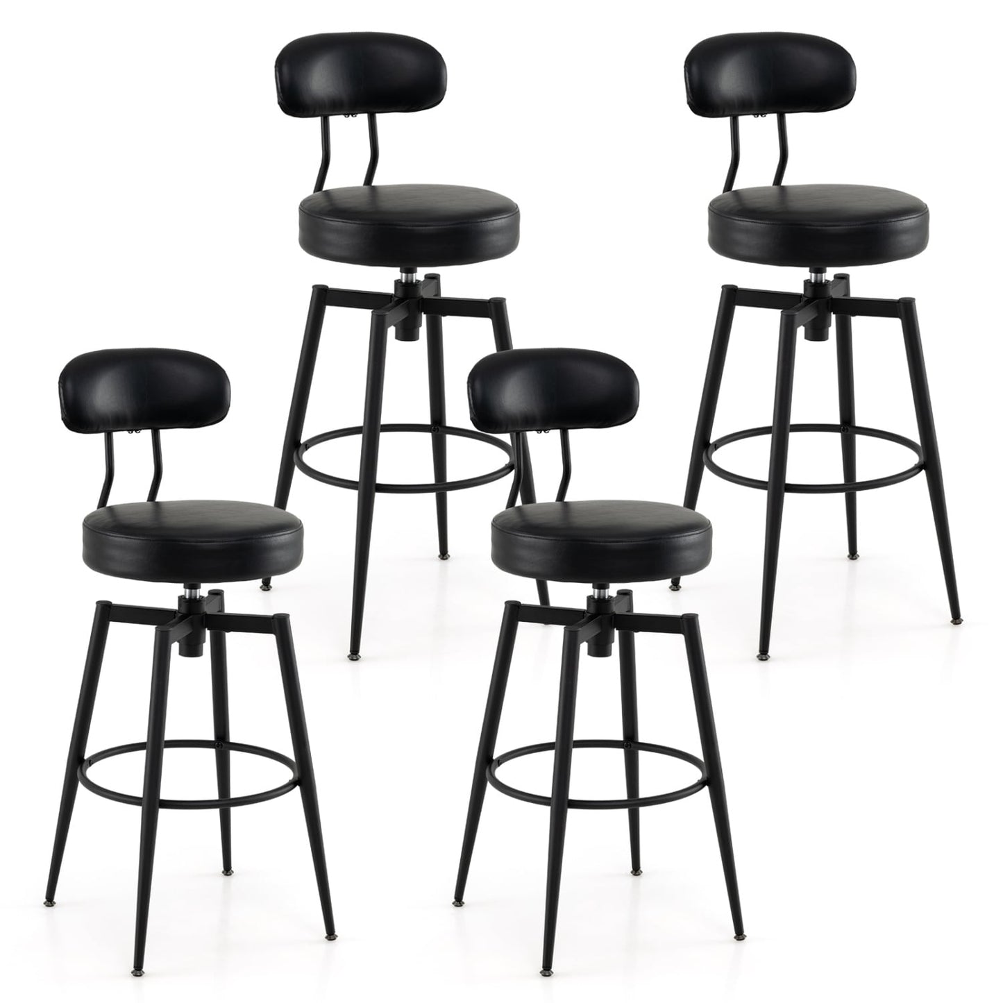 Set Of 4 Swivel Barstools, Faux Leather Upholstered Seat And Back, Black Bar Stools Black at Gallery Canada