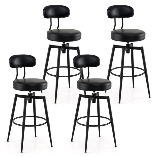 Set Of 4 Swivel Barstools, Faux Leather Upholstered Seat And Back, Black