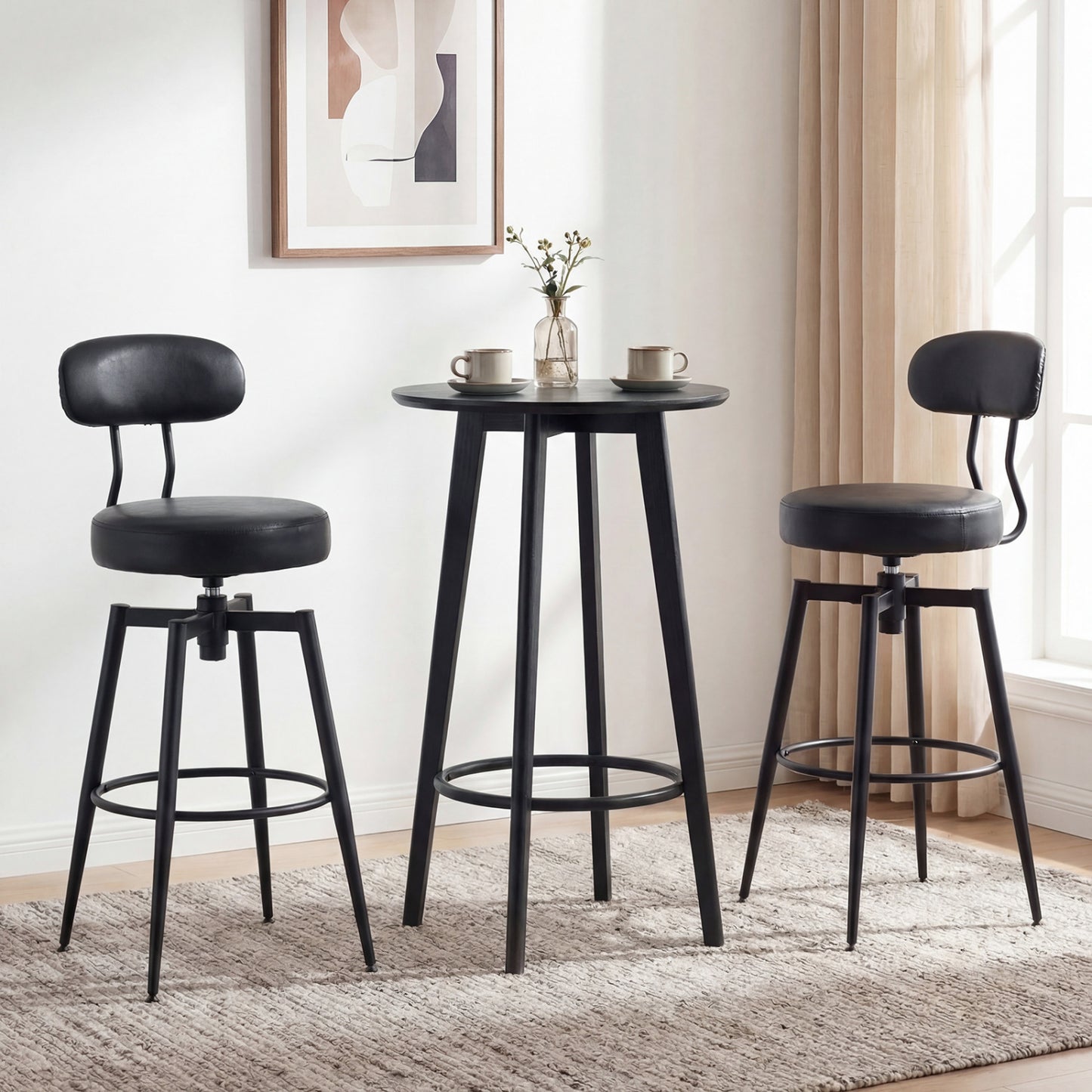 Set Of 4 Swivel Barstools, Faux Leather Upholstered Seat And Back, Black Bar Stools at Gallery Canada
