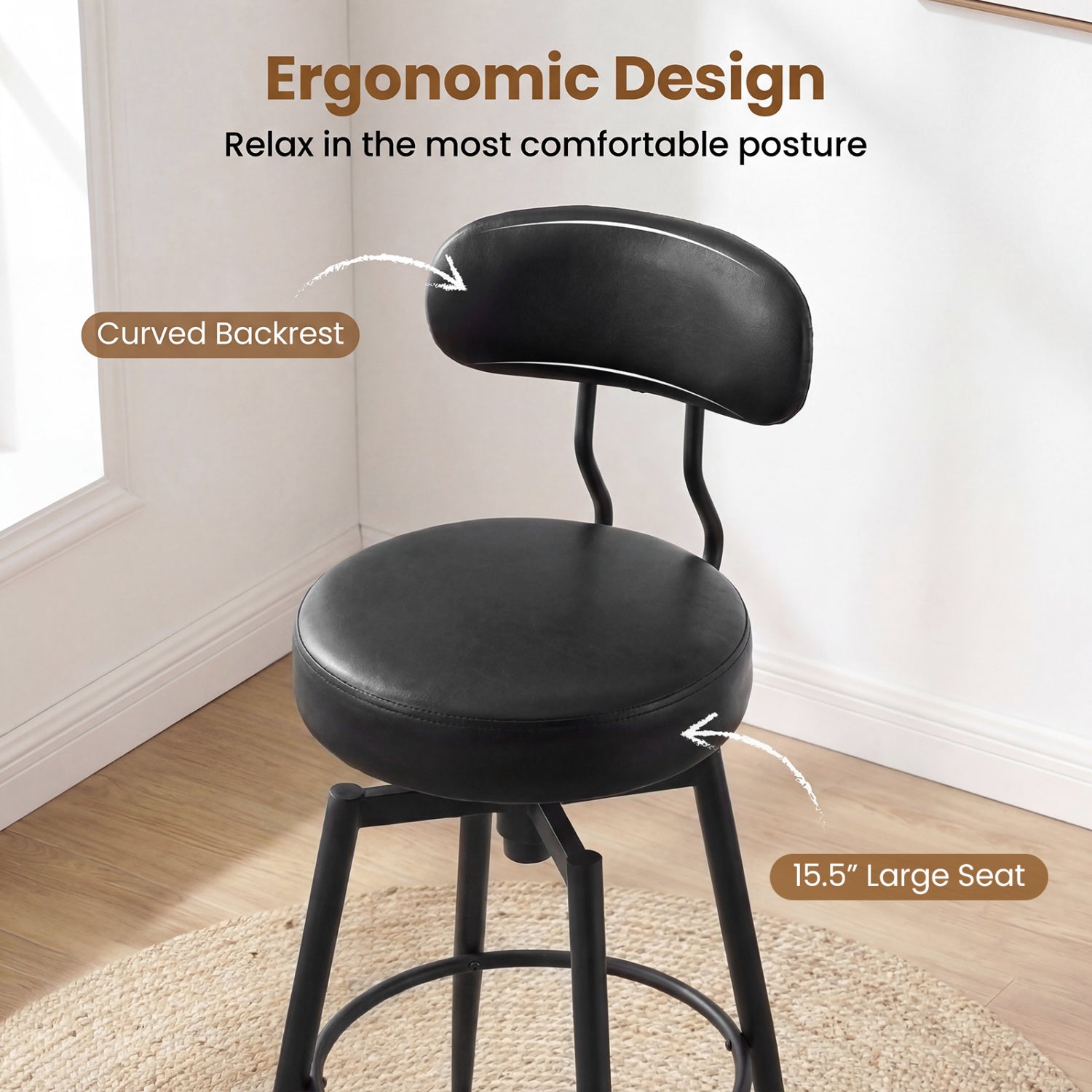 Set Of 4 Swivel Barstools, Faux Leather Upholstered Seat And Back, Black Bar Stools at Gallery Canada