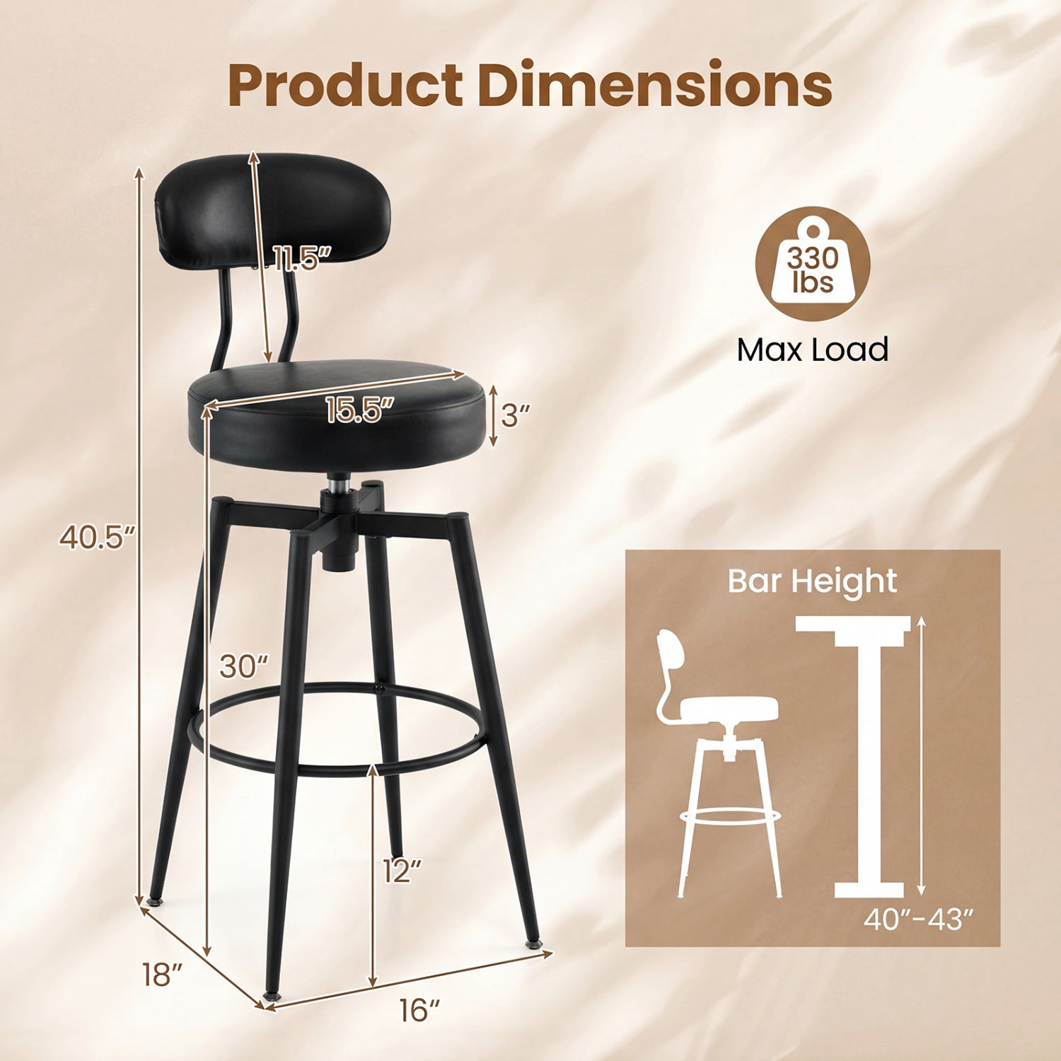 Set Of 4 Swivel Barstools, Faux Leather Upholstered Seat And Back, Black Bar Stools at Gallery Canada
