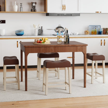 Set of 4 Upholstered Counter Height Bar Stool with Curved Saddle-Seat, Brown Bar Stools at Gallery Canada