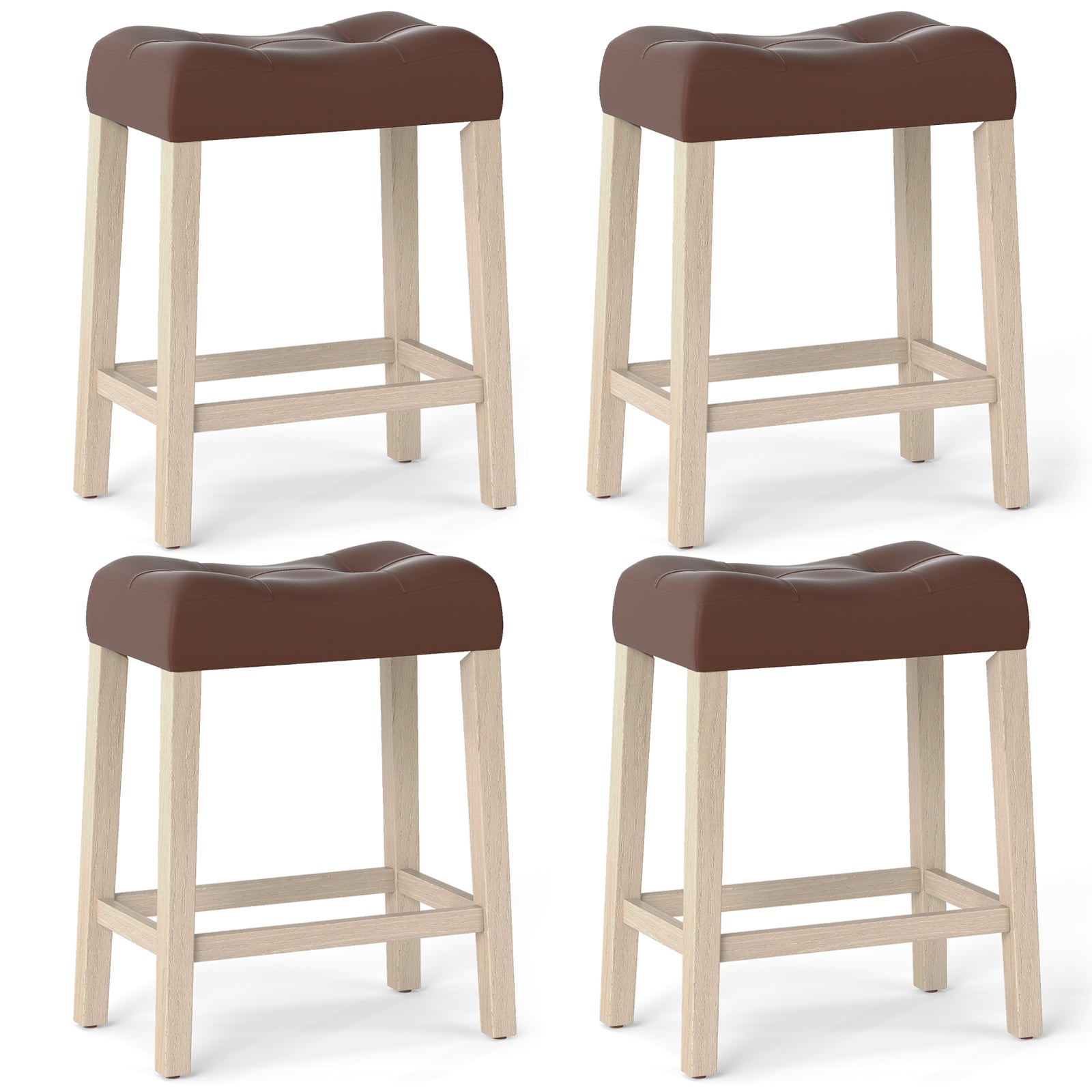 Set of 4 Upholstered Counter Height Bar Stool with Curved Saddle-Seat, Brown Bar Stools Brown at Gallery Canada