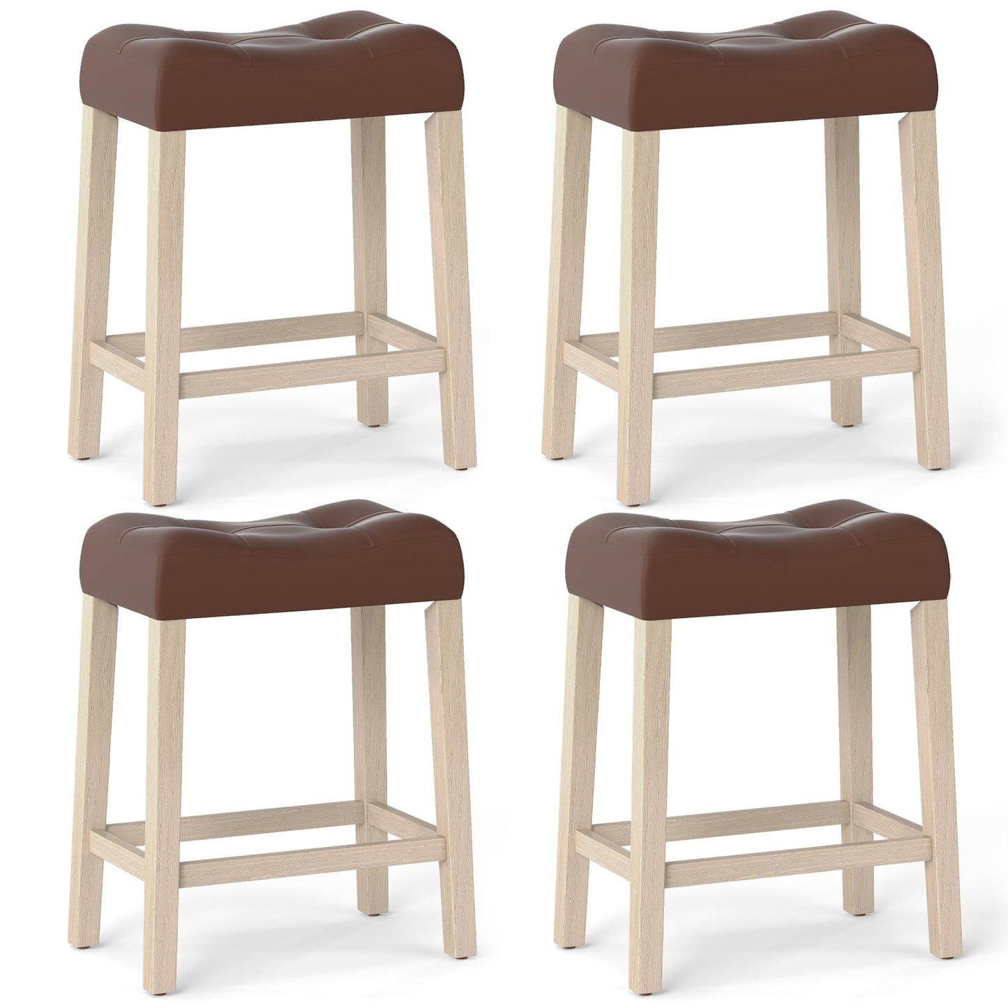 Set of 4 Upholstered Counter Height Bar Stool with Curved Saddle-Seat, Brown Bar Stools Brown at Gallery Canada