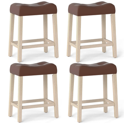 Set of 4 Upholstered Counter Height Bar Stool with Curved Saddle-Seat, Brown Bar Stools Brown at Gallery Canada