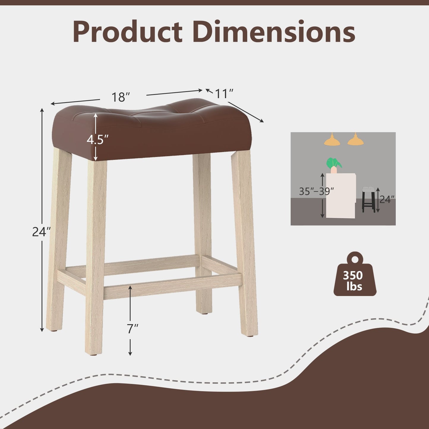 Set of 4 Upholstered Counter Height Bar Stool with Curved Saddle-Seat, Brown Bar Stools at Gallery Canada