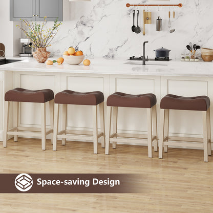 Set of 4 Upholstered Counter Height Bar Stool with Curved Saddle-Seat, Brown Bar Stools at Gallery Canada