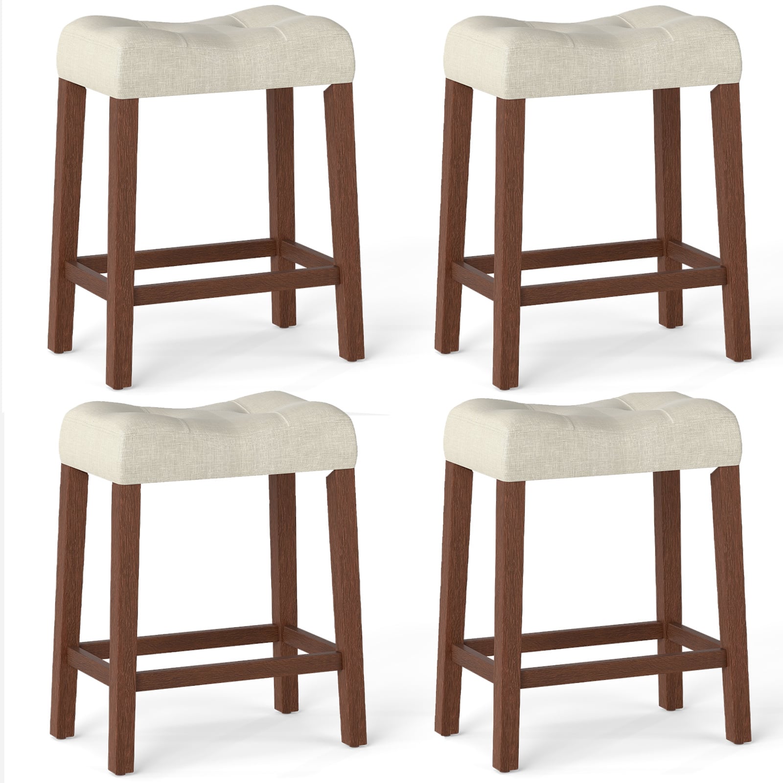 Set of 4 Upholstered Counter Height Bar Stool with Curved Saddle-Seat, Natural Bar Stools Natural at Gallery Canada