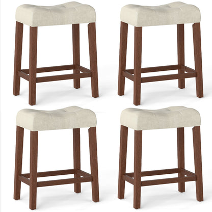 Set of 4 Upholstered Counter Height Bar Stool with Curved Saddle-Seat, Natural Bar Stools Natural at Gallery Canada