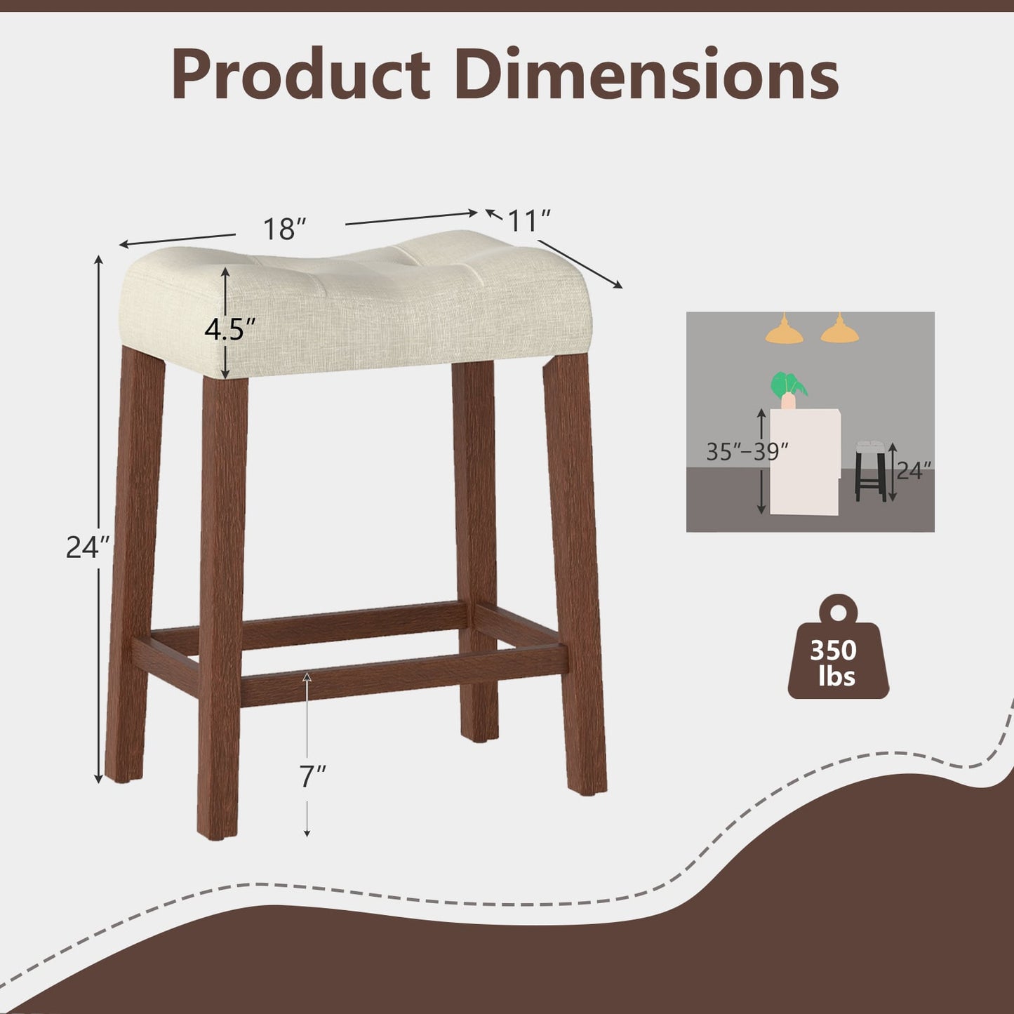 Set of 4 Upholstered Counter Height Bar Stool with Curved Saddle-Seat, Natural Bar Stools at Gallery Canada