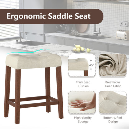 Set of 4 Upholstered Counter Height Bar Stool with Curved Saddle-Seat, Natural Bar Stools at Gallery Canada