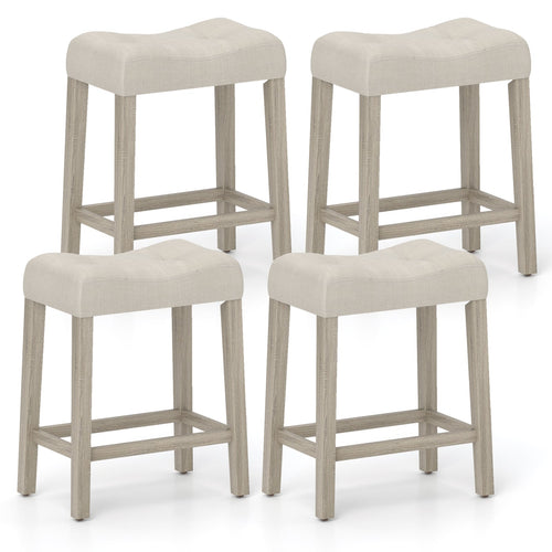 4 Counter Height Bar Stools, Upholstered Curved Saddle-Seat, Gray