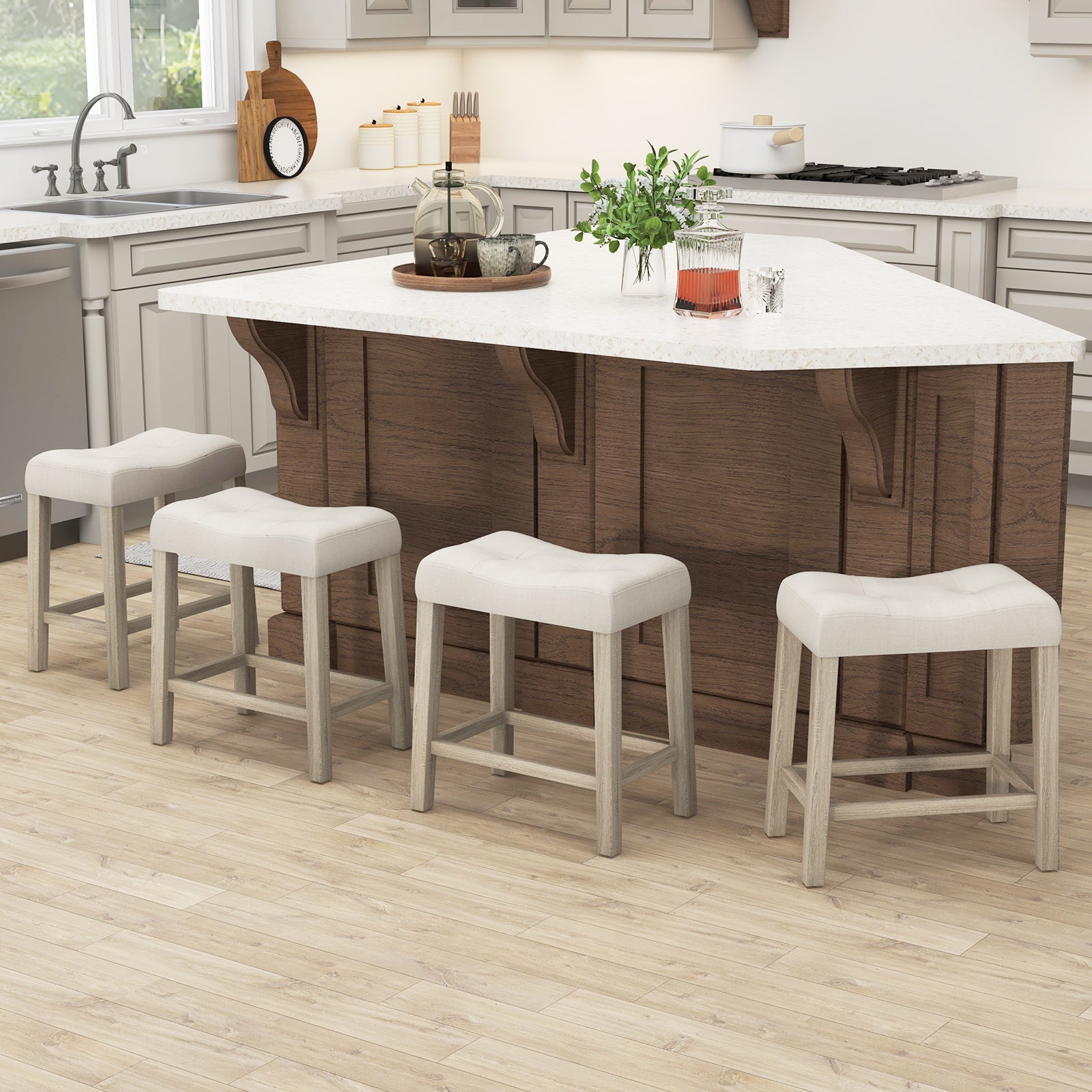 4 Counter Height Bar Stools, Upholstered Curved Saddle-Seat, Gray Bar Stools at Gallery Canada