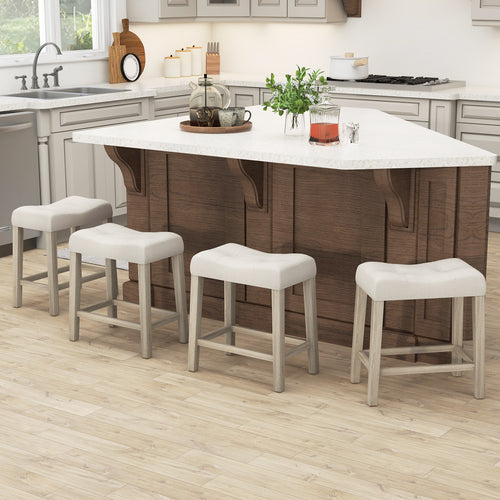 4 Counter Height Bar Stools, Upholstered Curved Saddle-Seat, Gray