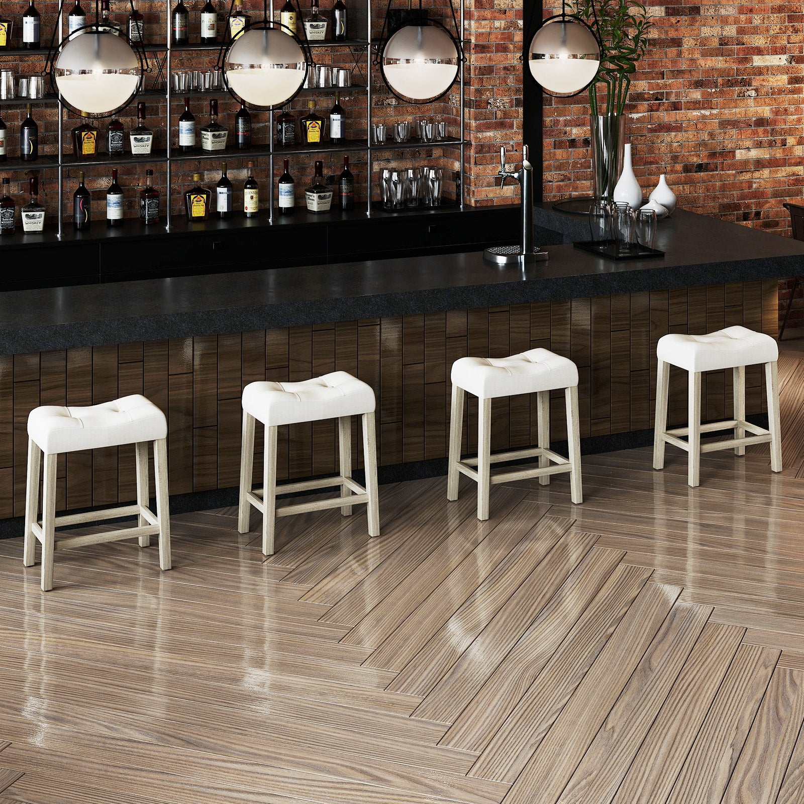 4 Counter Height Bar Stools, Upholstered Curved Saddle-Seat, Gray Bar Stools at Gallery Canada
