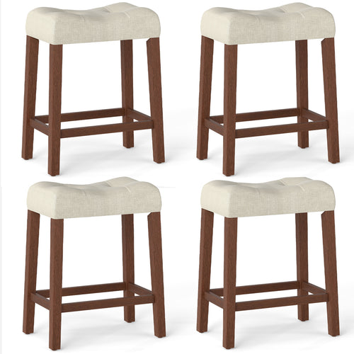 Set of 4 Upholstered Counter Height Bar Stool with Curved Saddle-Seat, Brown