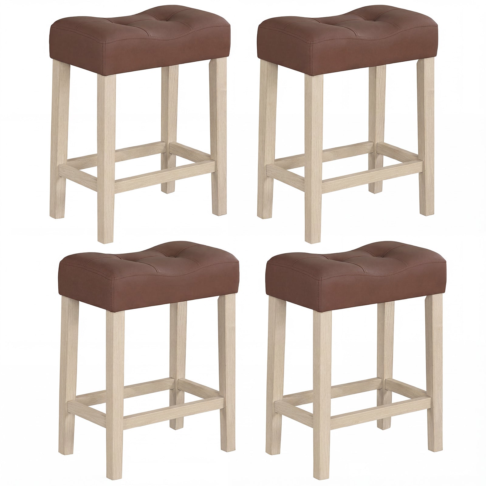 Set of 4 Upholstered Counter Height Bar Stool with Curved Saddle-Seat, Natural Bar Stools at Gallery Canada