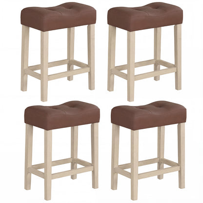 Set of 4 Upholstered Counter Height Bar Stool with Curved Saddle-Seat, Natural Bar Stools at Gallery Canada