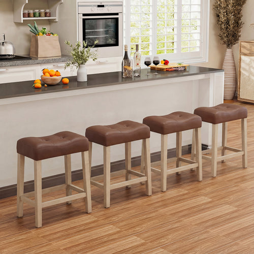 Set of 4 Upholstered Counter Height Bar Stool with Curved Saddle-Seat, Natural