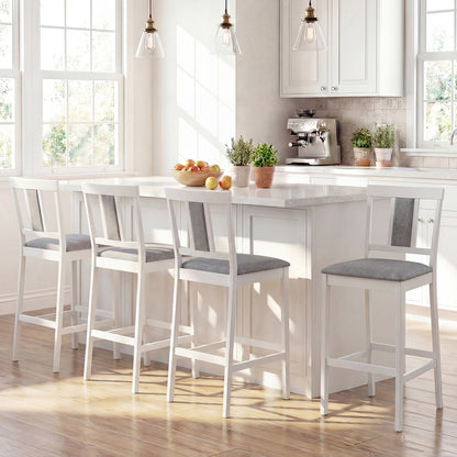 Set of 4 Upholstered Barstools, 29.5 Inch Bar Height, Solid Rubber Wood Frame, White Bar Stools at Gallery Canada