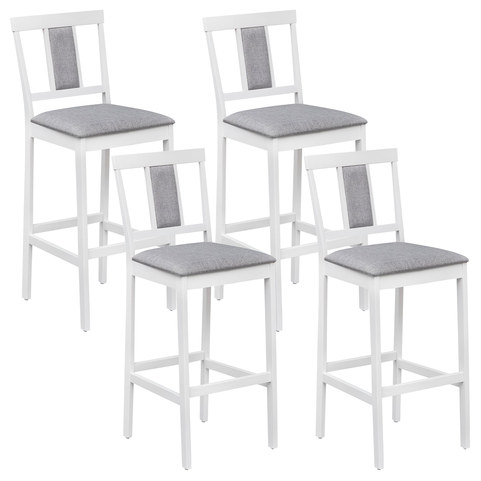 Set of 4 Upholstered Barstools, 29.5 Inch Bar Height, Solid Rubber Wood Frame, White Bar Stools White at Gallery Canada