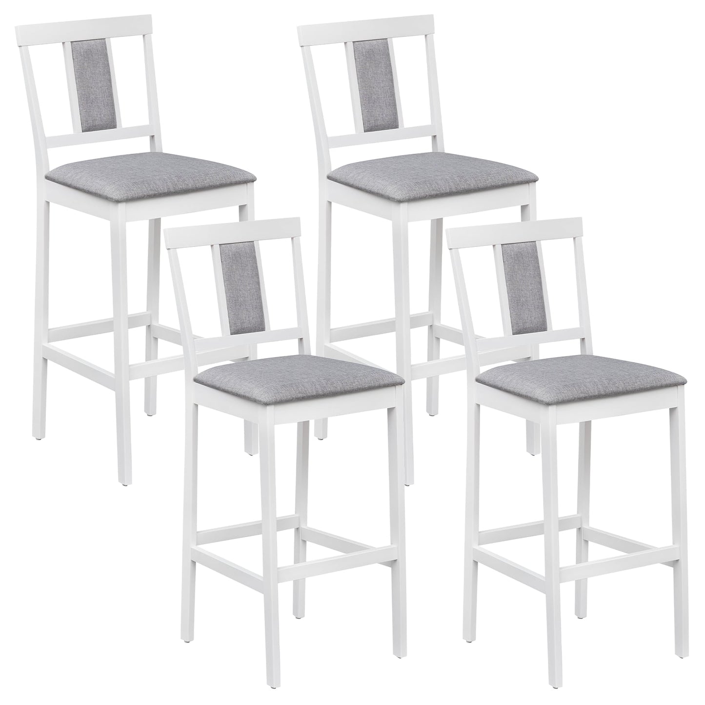 Set of 4 Upholstered Barstools, 29.5 Inch Bar Height, Solid Rubber Wood Frame, White Bar Stools White at Gallery Canada