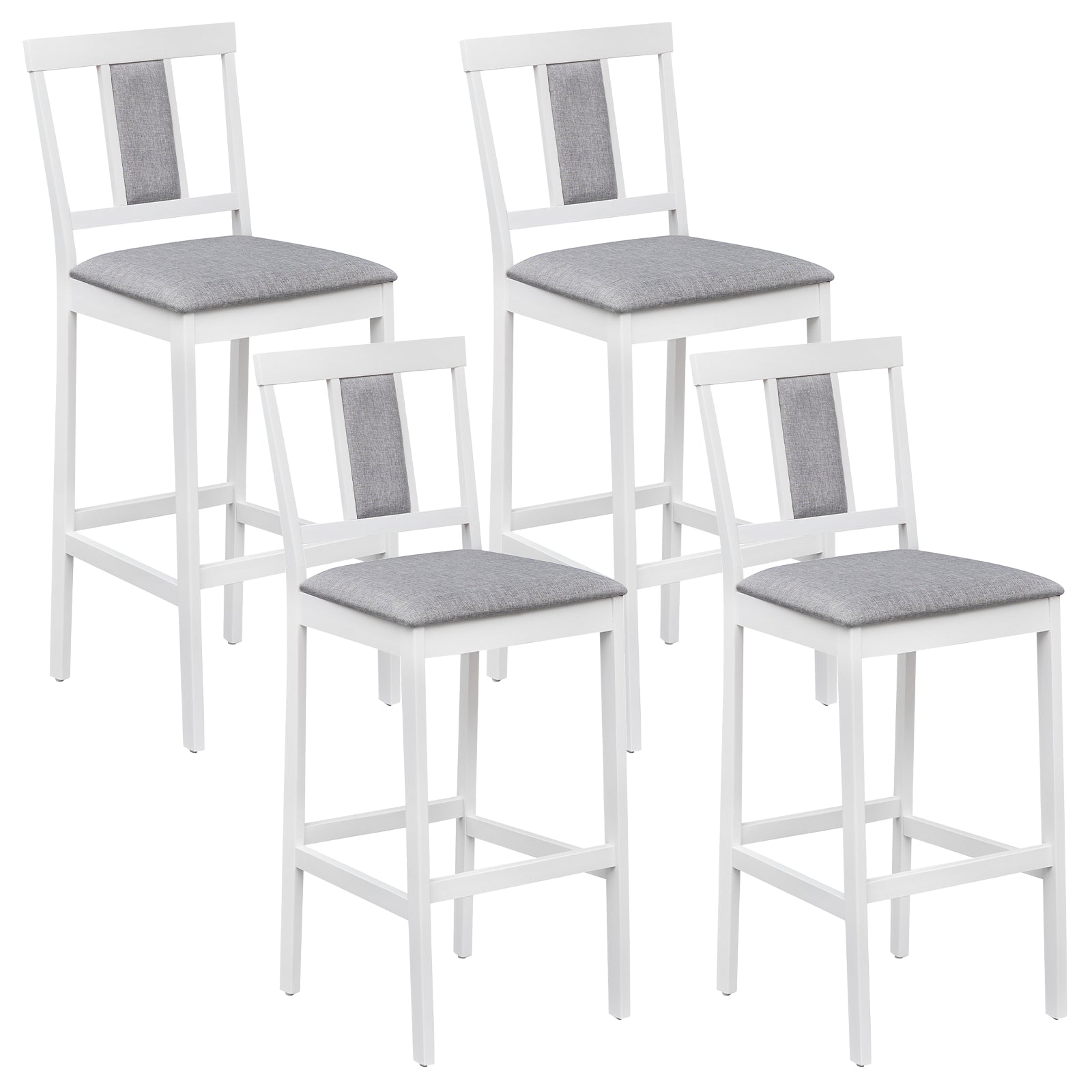 Set of 4 Upholstered Barstools, 29.5 Inch Bar Height, Solid Rubber Wood Frame, White Bar Stools White at Gallery Canada