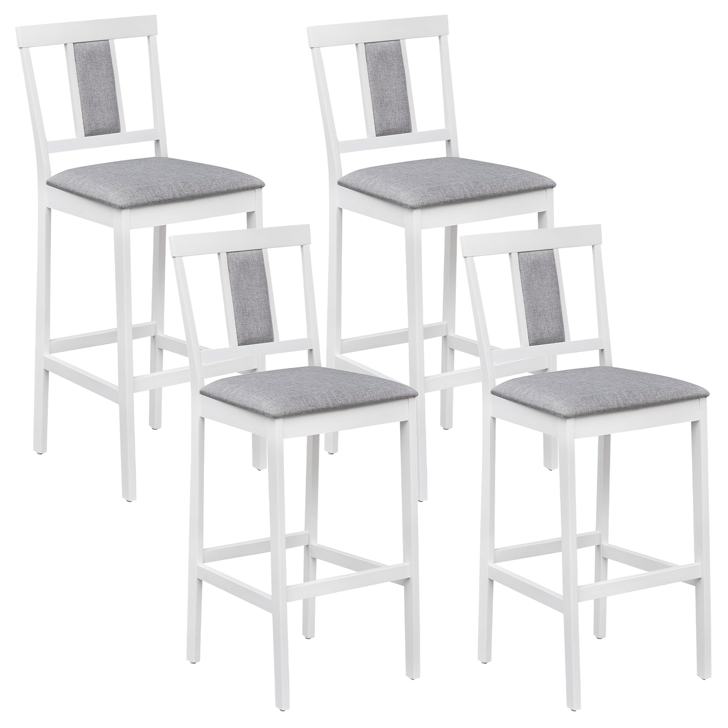 Set of 4 Upholstered Barstools, 29.5 Inch Bar Height, Solid Rubber Wood Frame, White Bar Stools White at Gallery Canada