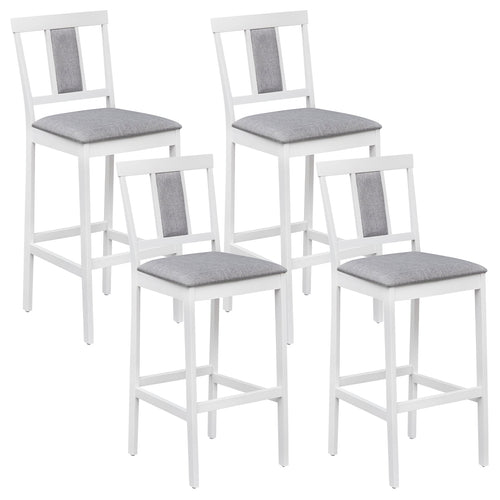 Set of 4 Upholstered Barstools, 29.5 Inch Bar Height, Solid Rubber Wood Frame, White