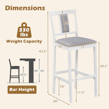 Set of 4 Upholstered Barstools, 29.5 Inch Bar Height, Solid Rubber Wood Frame, White Bar Stools at Gallery Canada