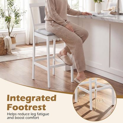 Set of 4 Upholstered Barstools, 29.5 Inch Bar Height, Solid Rubber Wood Frame, White Bar Stools at Gallery Canada