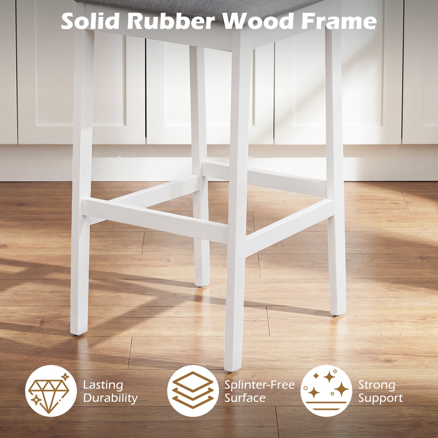 Set of 4 Upholstered Barstools, 29.5 Inch Bar Height, Solid Rubber Wood Frame, White Bar Stools at Gallery Canada