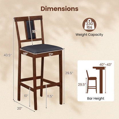 Upholstered Barstool Set, 29.5 Inch Bar Height, Solid Rubber Wood Frame, Walnut Bar Stools at Gallery Canada