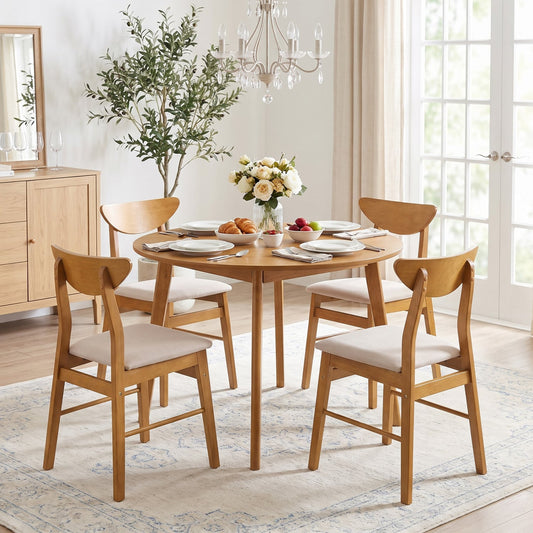 Set of 4 Upholstered Dining Chairs, Rubber Wood Frame, Natural Dining Chairs Natural at Gallery Canada