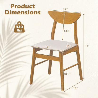 4 Upholstered Dining Chairs, Curved Backrest, Rubber Wood Frame, Natural
