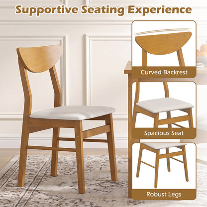 4 Upholstered Dining Chairs, Curved Backrest, Rubber Wood Frame, Natural