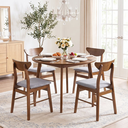 4 Upholstered Dining Chairs, Curved Backrest, Rubber Wood, Walnut Dining Chairs Walnut at Gallery Canada