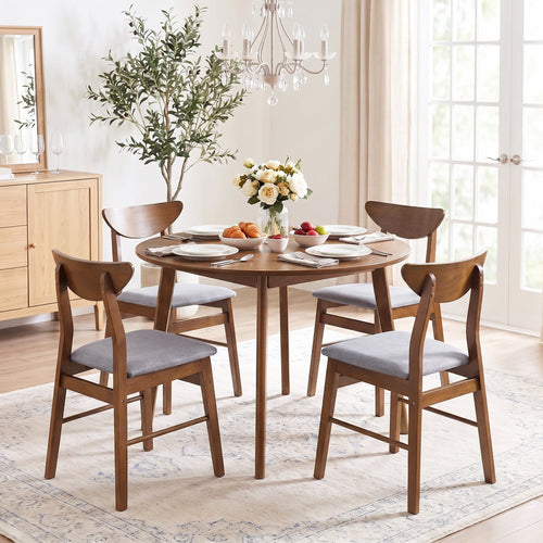 4 Upholstered Dining Chairs, Curved Backrest, Rubber Wood, Walnut