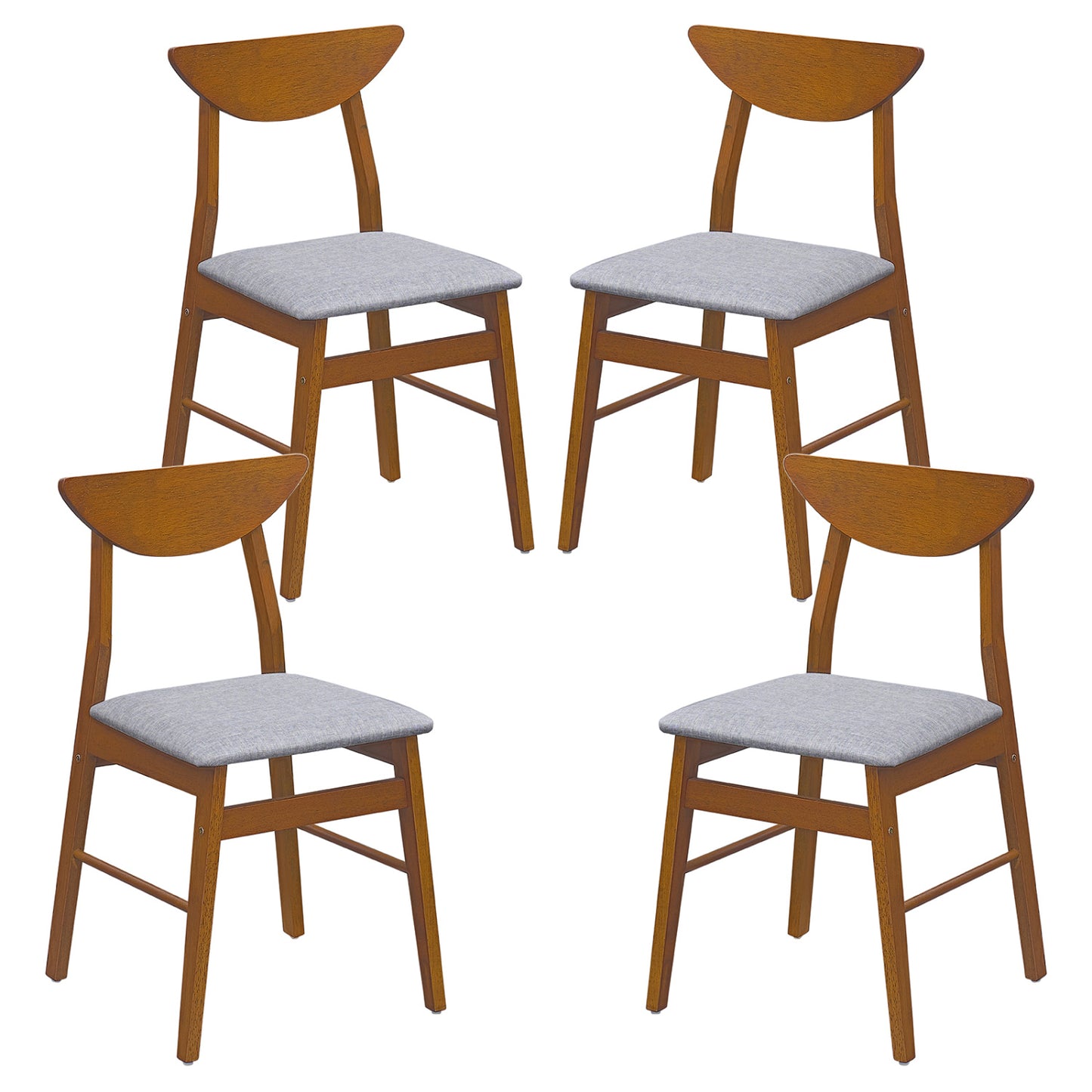 4 Upholstered Dining Chairs, Curved Backrest, Rubber Wood Frame, Walnut